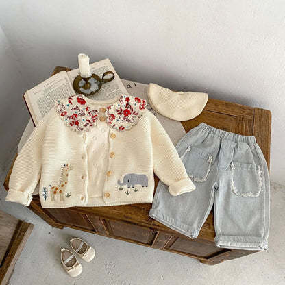 Round Neck Embroidery Design Sweater For Girls