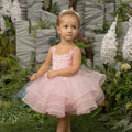 Glitter Decoration Sheer Neck Design Ivory Puffy Little Girls Dresses