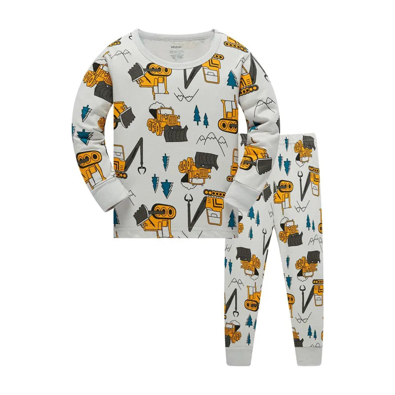 Kids Boys Cartoon Excavator Print Pyjamas Sets childrensterritory