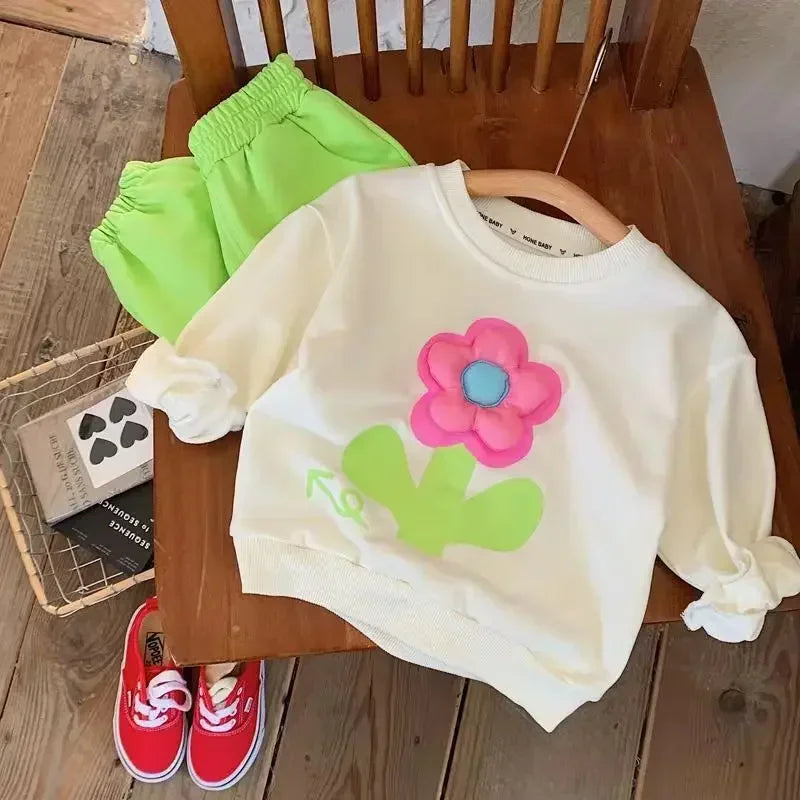 Kids Girl Floral Sweatshirt Top and Pants Set for Autumn childrensterritory