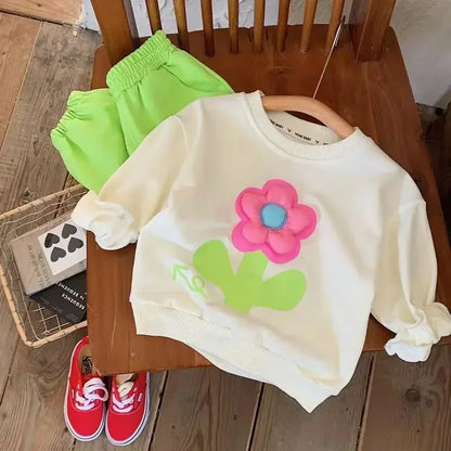 Kids Girl Floral Sweatshirt Top and Pants Set for Autumn childrensterritory