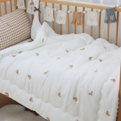 Baby Embroidered Crib Blanket with Filler For Winter