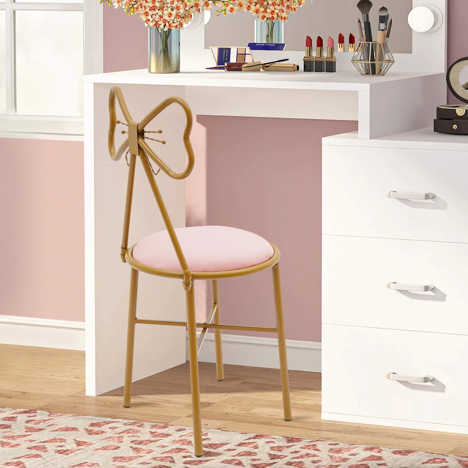Metal Frame Butterfly Bow Design Modern Makeup Chair childrensterritory