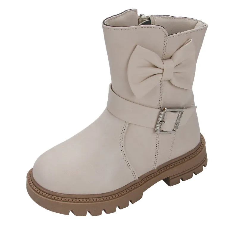 Kids Solid Color Long Snow Boots with Buckle Design childrensterritory