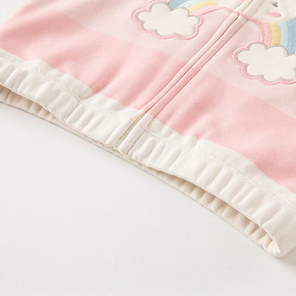 Girls Cartoon Printed Striped Hooded 2pcs Tracksuit childrensterritory