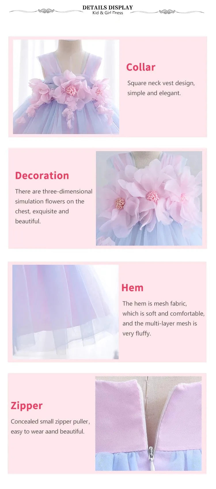 Toddler Girl Flower Decorated Tulle Wedding Party Dresses childrensterritory