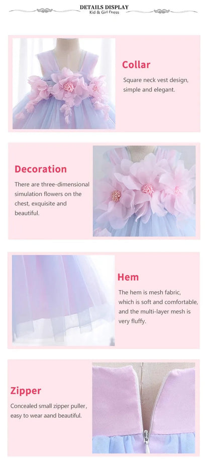 Toddler Girl Flower Decorated Tulle Wedding Party Dresses childrensterritory