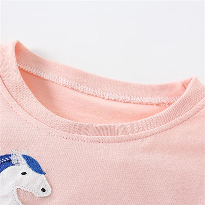 Unicorn and Ice Cream Embroidery Summer Tops for Girls