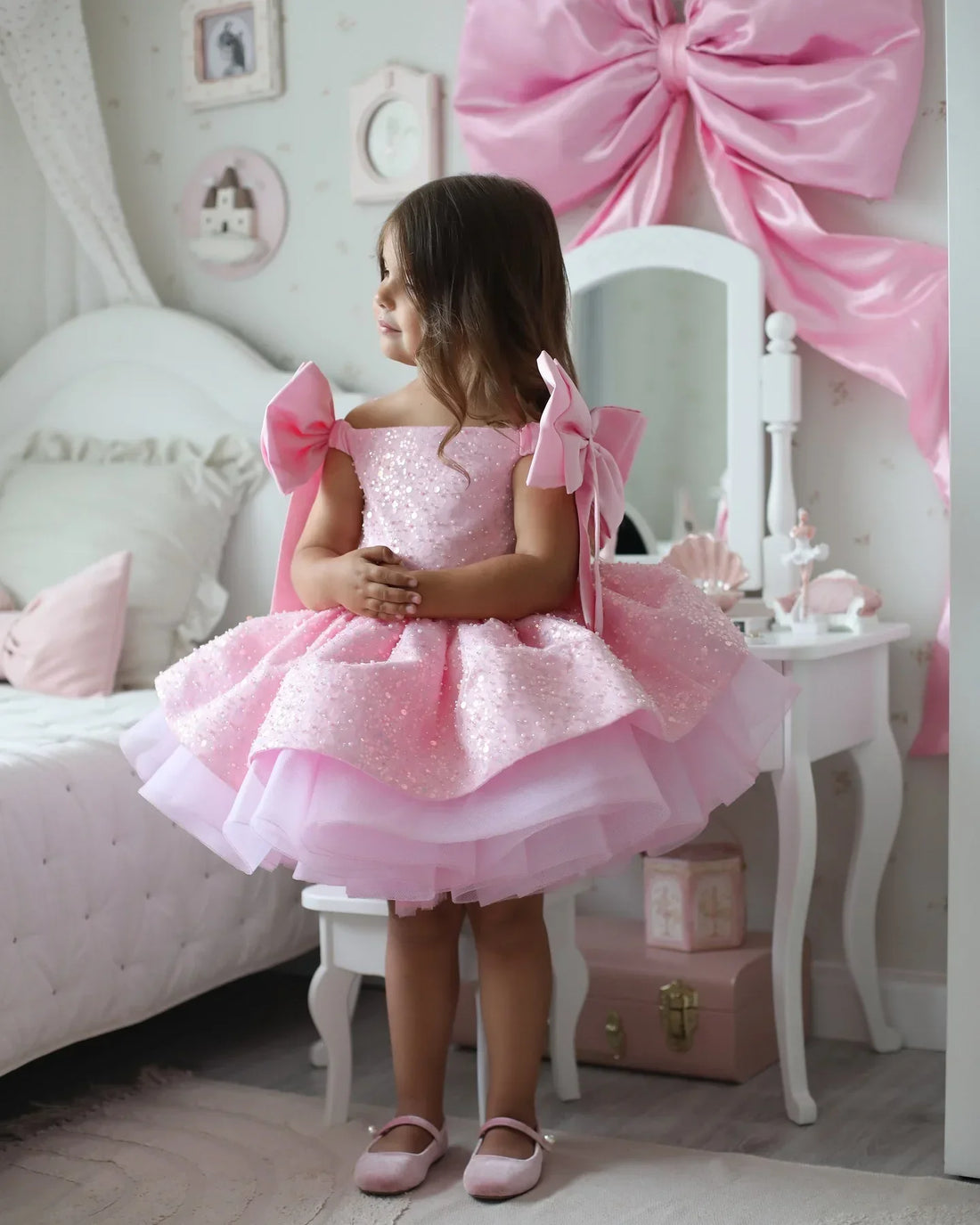 Sequins Beading with Bow Design Flower Girl Dresses for Party childrensterritory