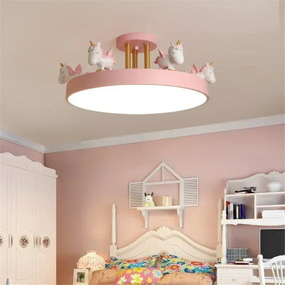 Modern Ceiling Light with Cartoon Unicorn Design for Kid&