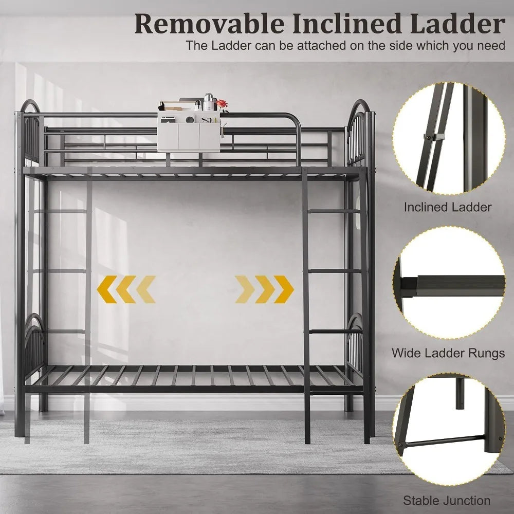 Convertible Metal Bunk Bed Frame with Removable Ladder &amp; Guard Rail