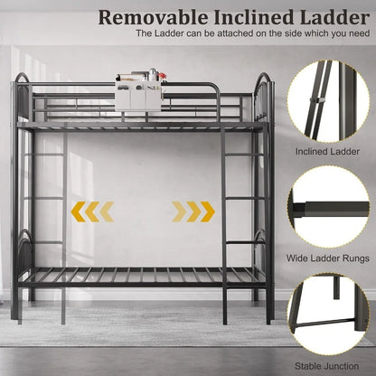 Convertible Metal Bunk Bed Frame with Removable Ladder &amp; Guard Rail