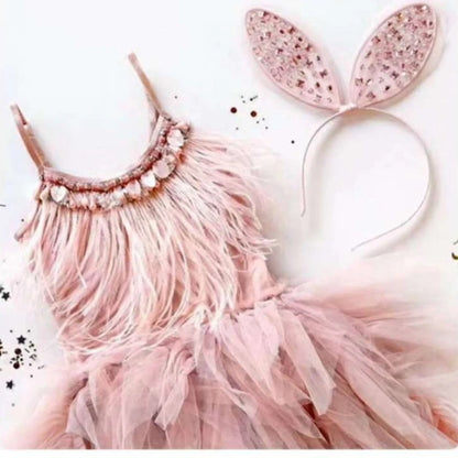 Kids Girls Elegant Feather Tassels Wedding Party Dresses childrensterritory