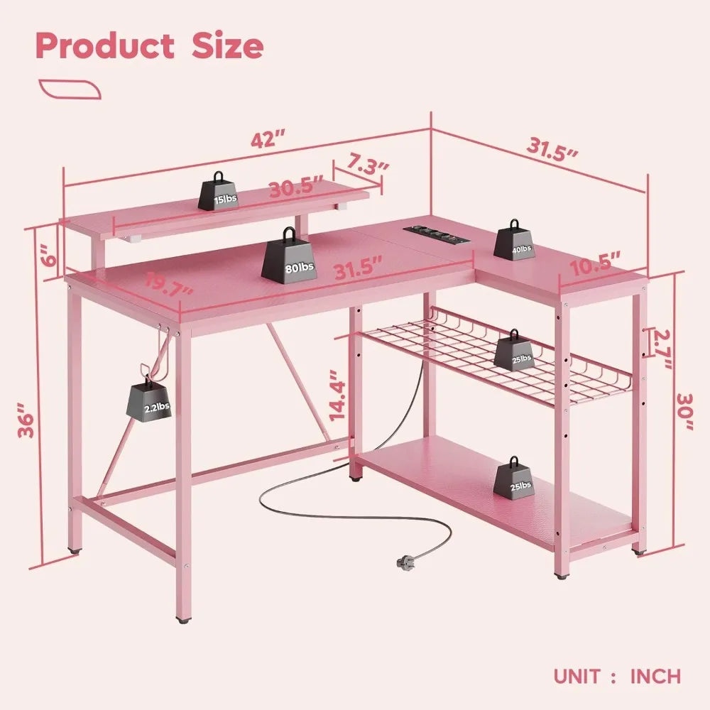 Corner Computer Desk with Reversible Storage Shelves childrensterritory