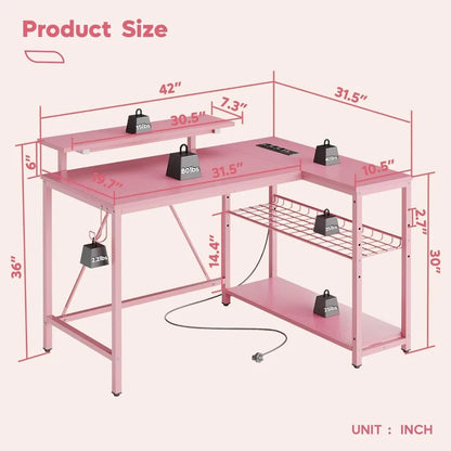 Corner Computer Desk with Reversible Storage Shelves childrensterritory