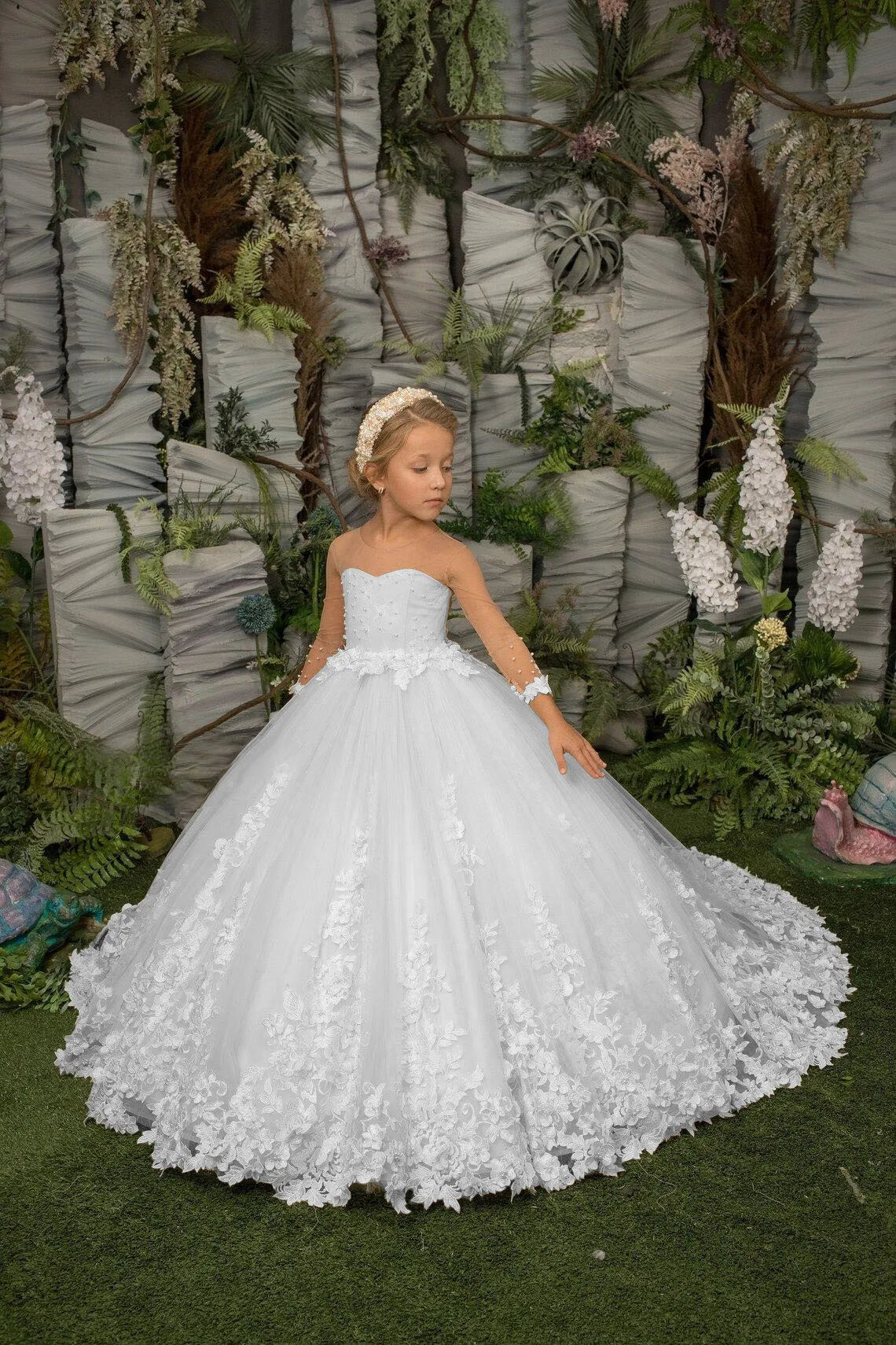 Girls A Line Pearls Applique Pageant Gowns for Birthdays/Weddings