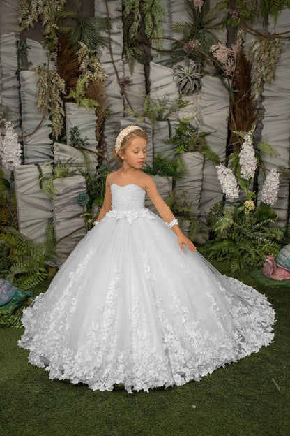 Girls A Line Pearls Applique Pageant Gowns for Birthdays/Weddings