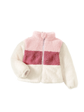 Young Girls' Color Blocking Design Plush Zippered Coat for Winter childrensterritory