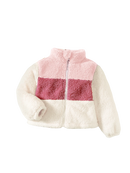 Young Girls' Color Blocking Design Plush Zippered Coat for Winter childrensterritory