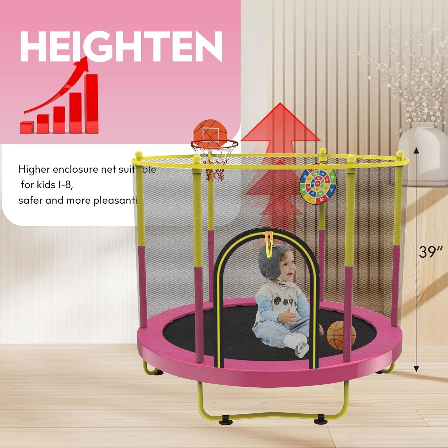 6 FT Trampoline with Basketball Hoop & Dart Board for Kids