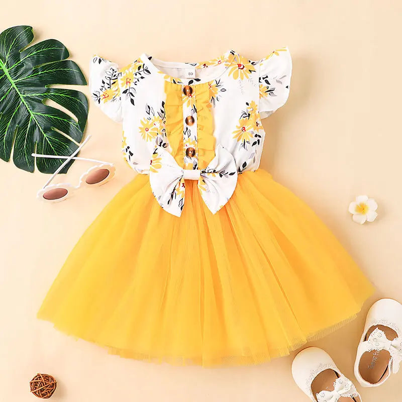 Infant Girls Floral Short Sleeve Gauze Dress