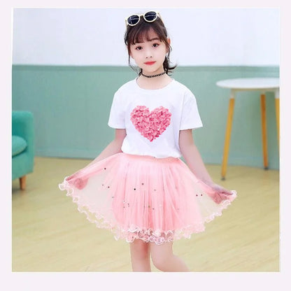 Kids Girls Flamingo T-Shirt &amp; Mesh Skirt Pretty Outfits childrensterritory
