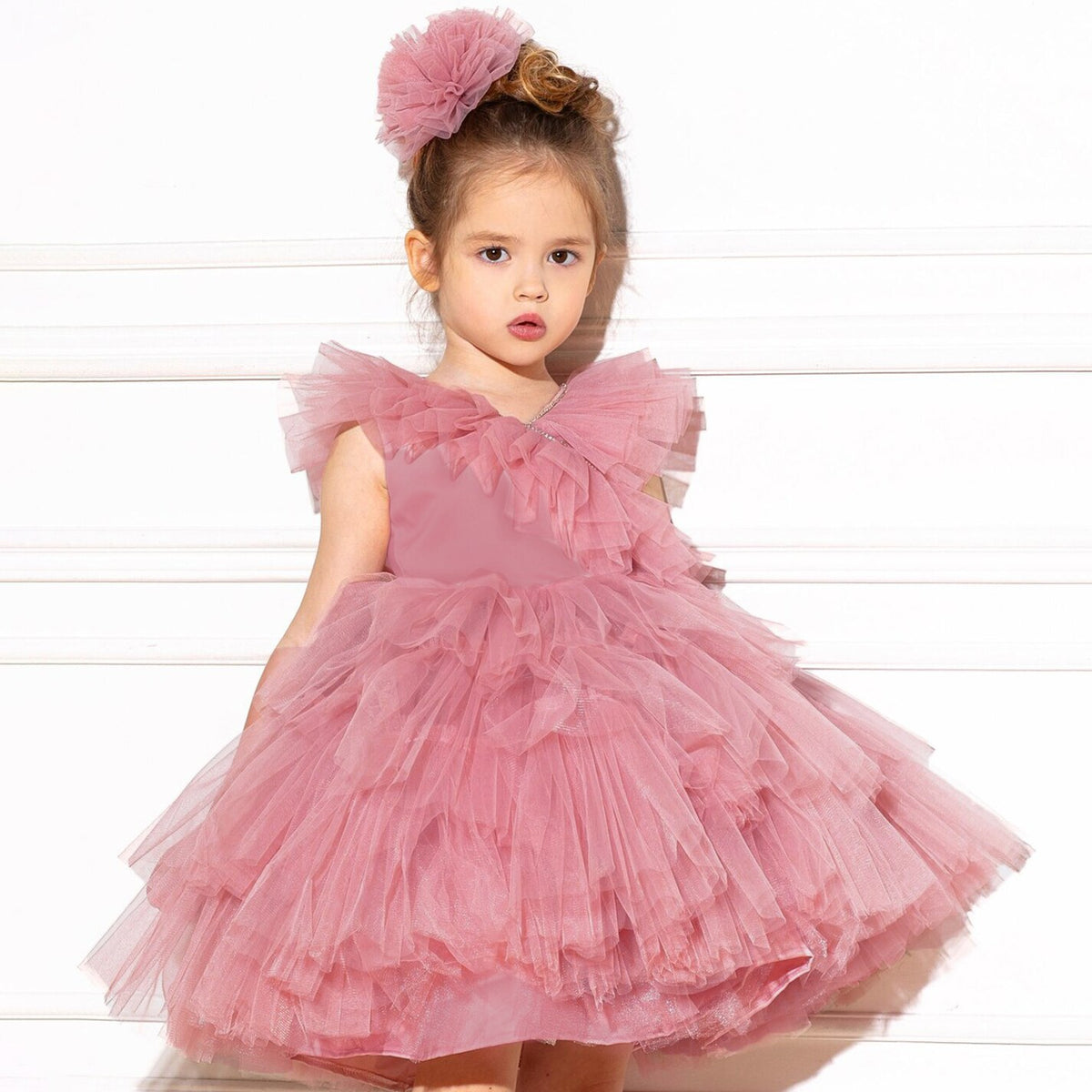 Kids Girls Fluffy Tiered Tulle Bridesmaid Party Dresses childrensterritory