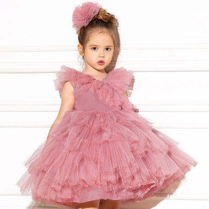 Kids Girls Fluffy Tiered Tulle Bridesmaid Party Dresses childrensterritory