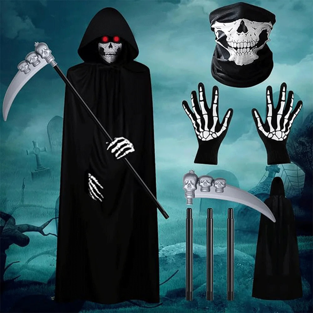 Halloween Death Black Cloak and Skeleton Costume Prop Set