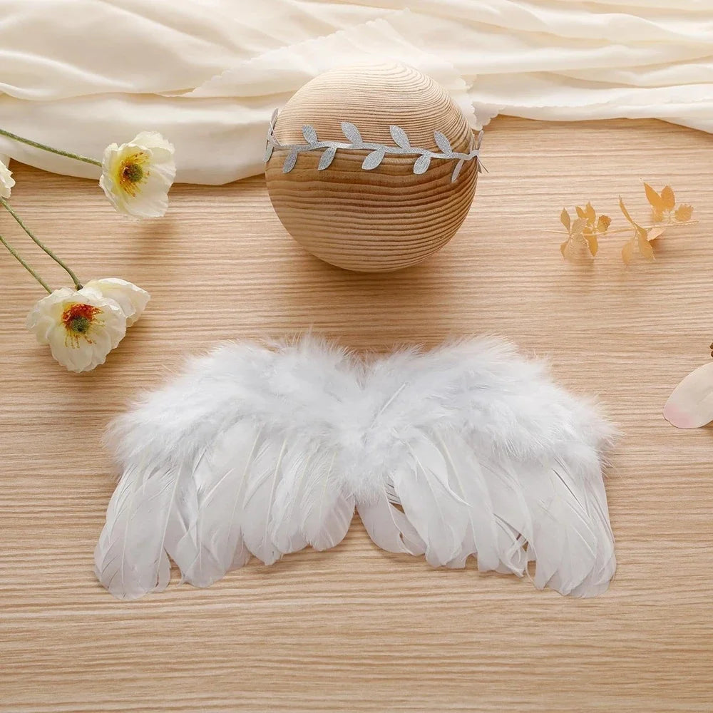 Newborn Photo Props Angel Feather Wings with Leaf Headband