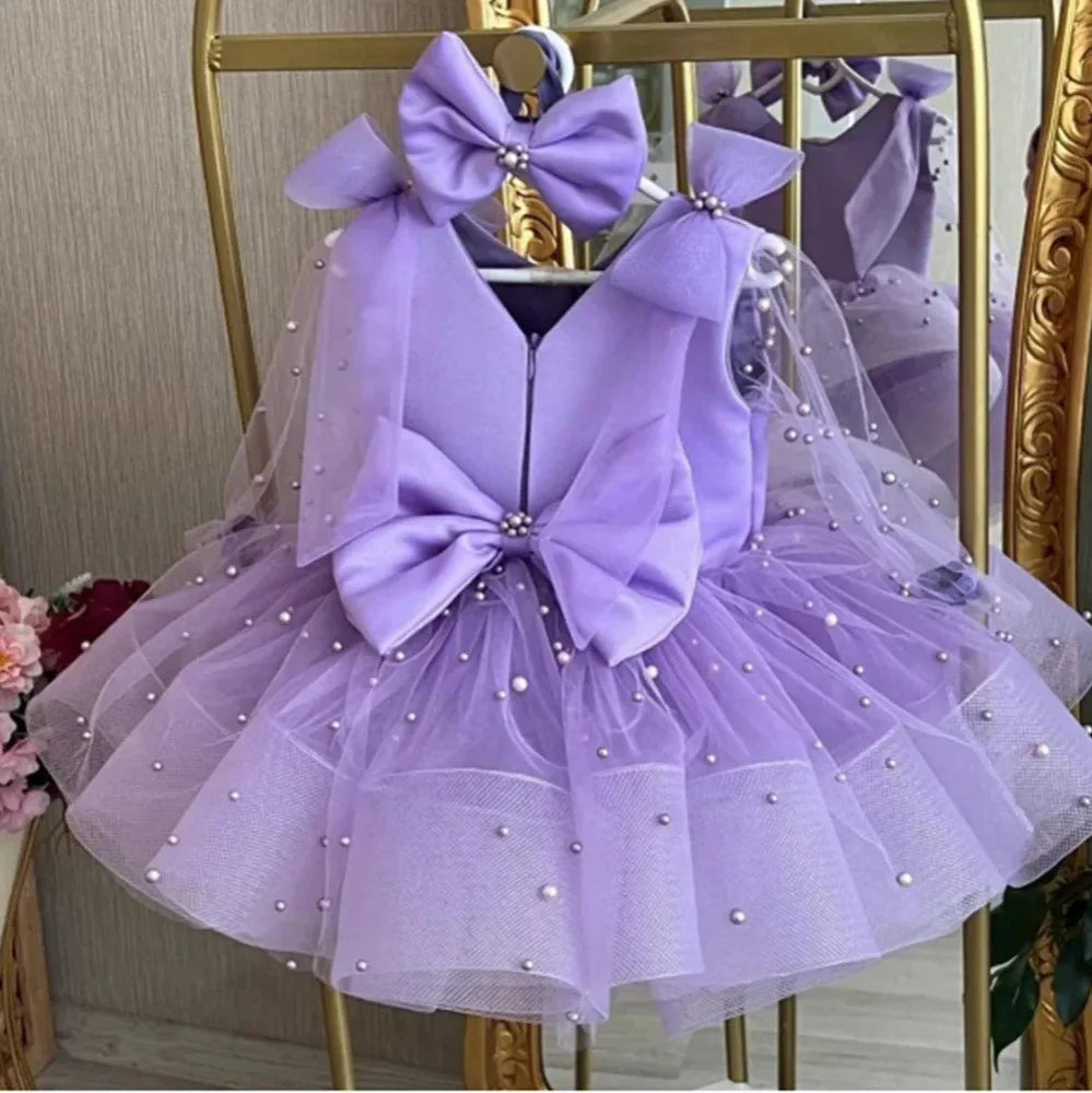 Beading Bow Design Fluffy Princess Performance Dresses for Girls&
