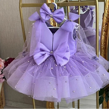 Beading Bow Design Fluffy Princess Performance Dresses for Girls&