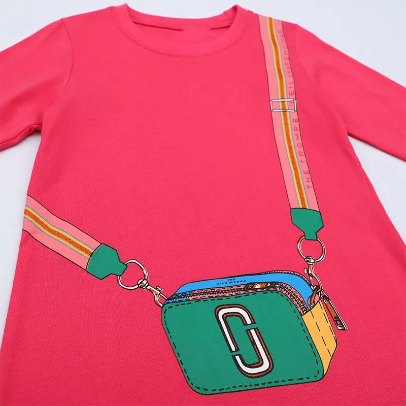 Cartoon Bag Print Kids Girls Tutu Winter Princess Dresses