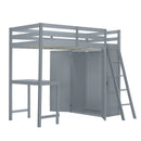Loft Bed Made of Wood with Desk and Wardrobe for Bedroom childrensterritory