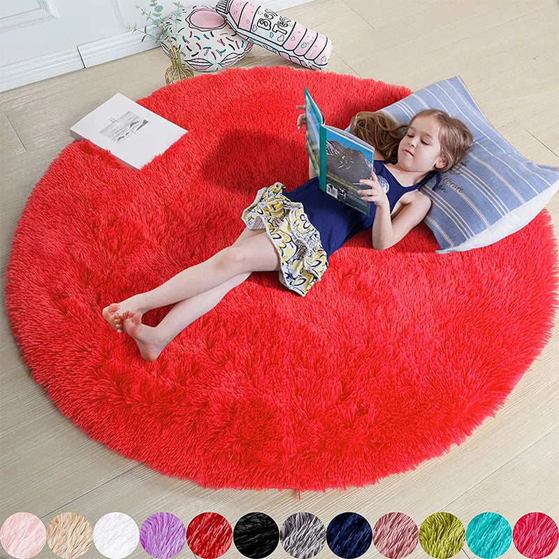 Fluffy Soft Shaggy Round Rugs For kids Bedroom