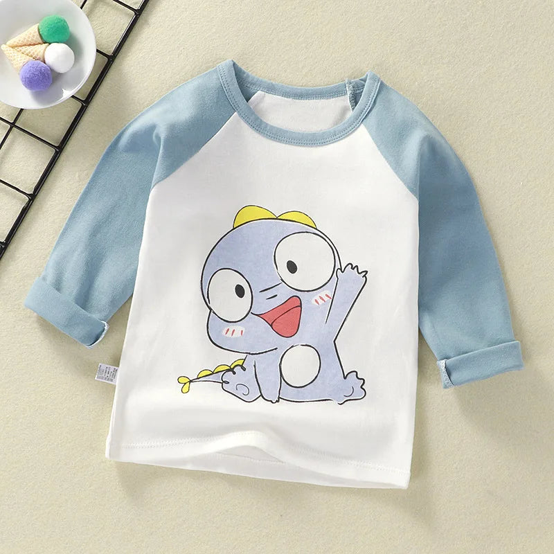 Cute Cartoon and Letter Print Kids Long Sleeve T-shirts