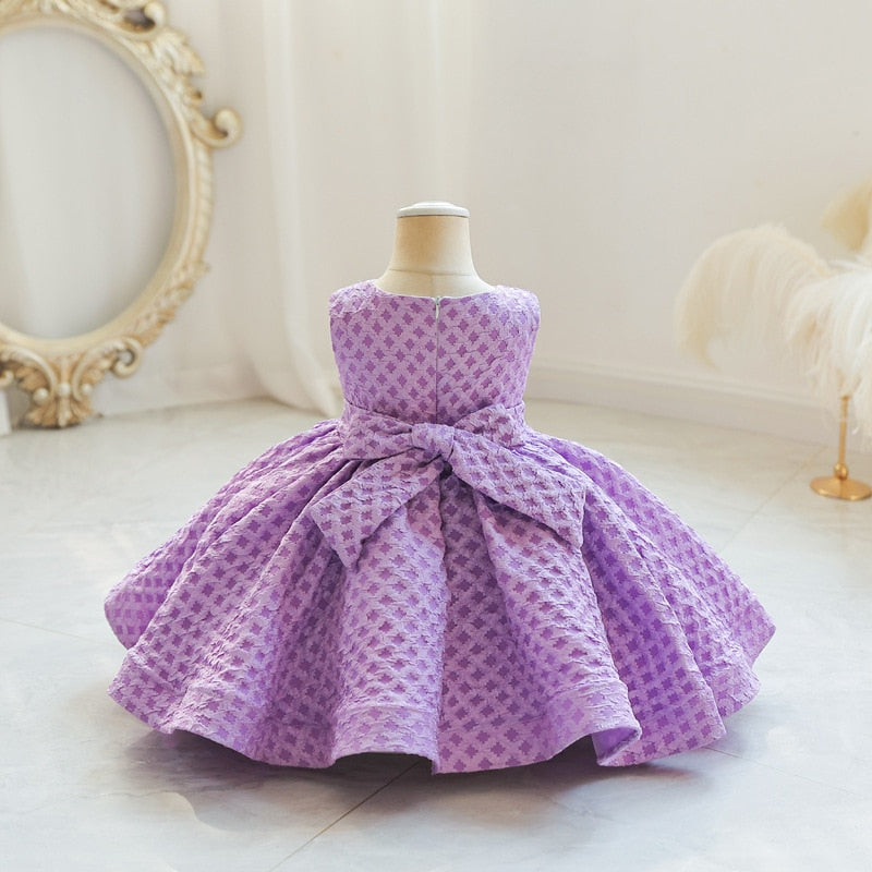 Baby Girl Plaid Flower Bowknot Sleeveless Evening Party Outfit childrensterritory