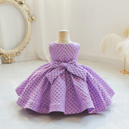 Baby Girl Plaid Flower Bowknot Sleeveless Evening Party Outfit childrensterritory