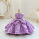 Baby Girl Plaid Flower Bowknot Sleeveless Evening Party Outfit childrensterritory