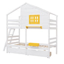 Hut Design Twin over Twin Bunk Bed with Window and Two Drawers childrensterritory
