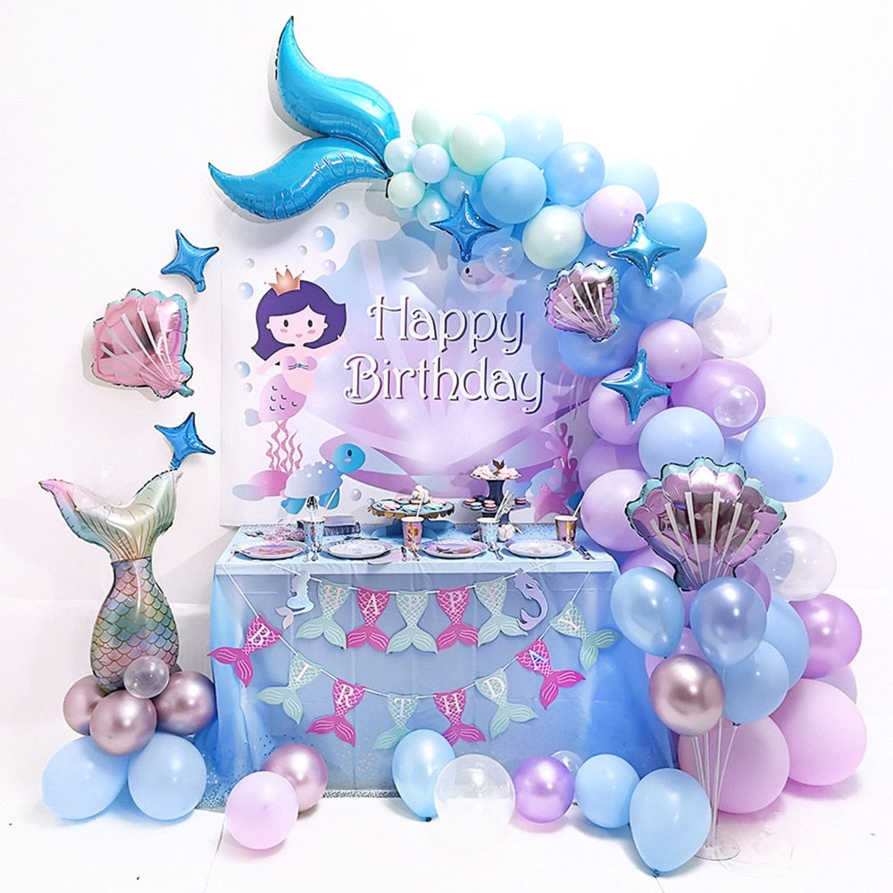 75/87/102 Pcs Little Mermaid Theme Party Balloon Arch Decorations childrensterritory