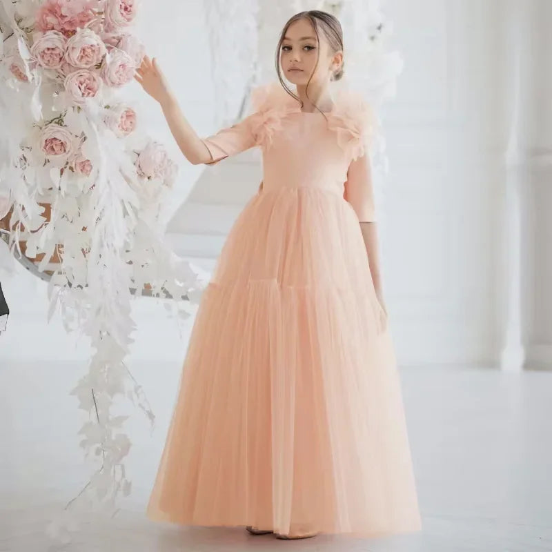 Tulle Flower Girl Dresses With Bow For Wedding Birthday