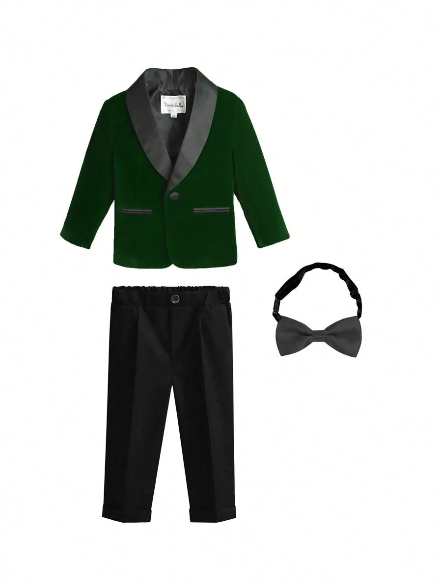 Kids Boys Formal Velvet Suit Set With Bowtie