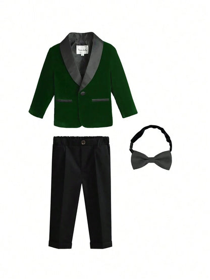 Kids Boys Formal Velvet Suit Set With Bowtie childrensterritory