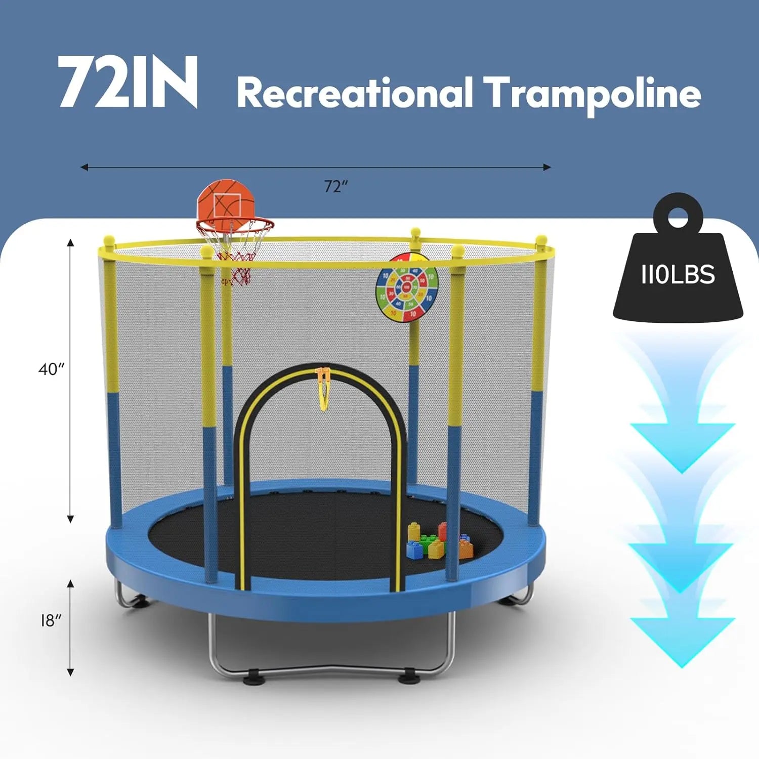 6 FT Trampoline with Basketball Hoop & Dart Board for Kids