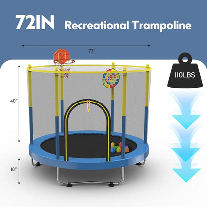 6 FT Trampoline with Basketball Hoop &amp; Dart Board for Kids childrensterritory