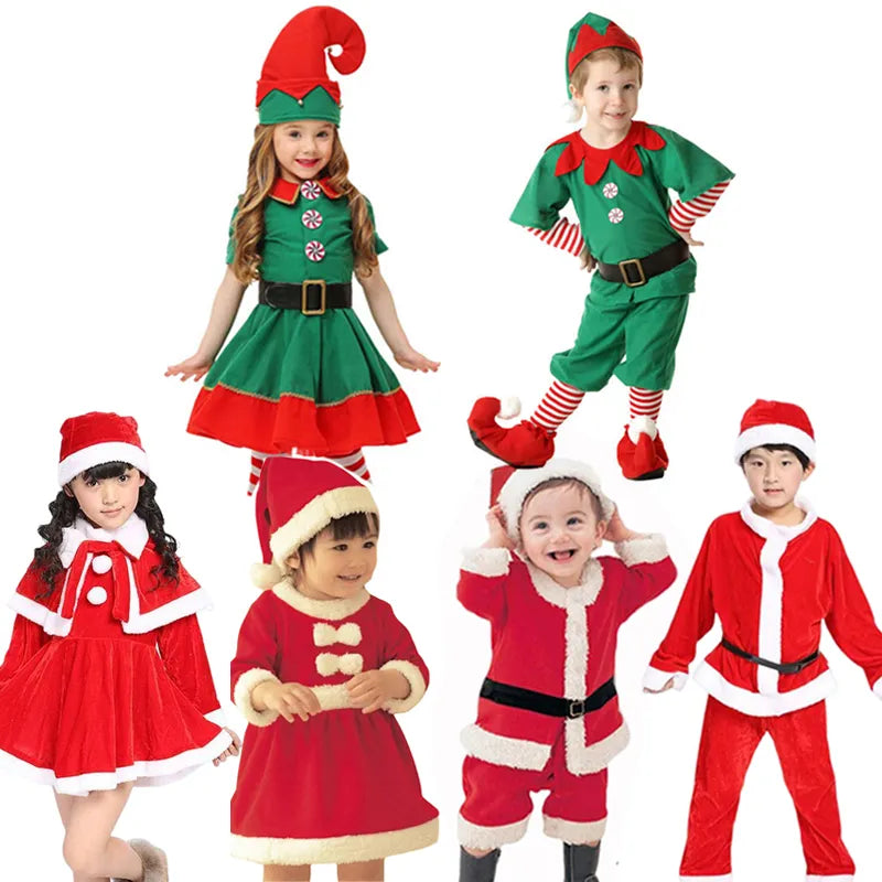 Kids Red Santa Claus Party Dress Set for Christmas childrensterritory