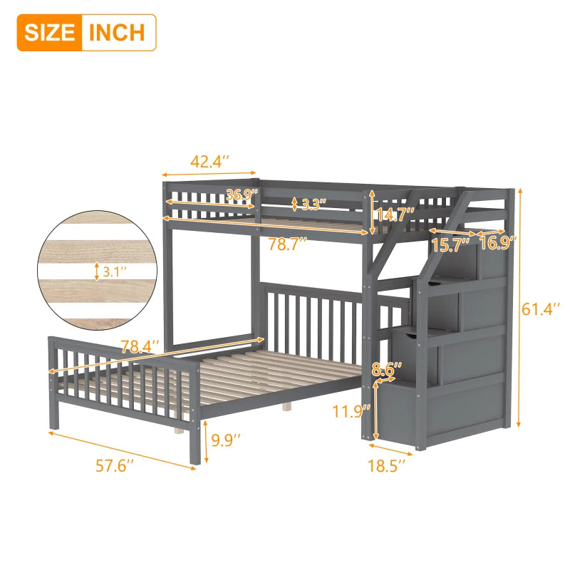 L-Shaped Twin-Over Bunk Bed with Ladder and 3 Storage Grids childrensterritory
