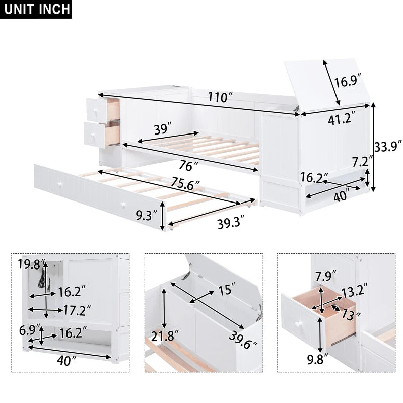 Easy to Assemble Twin-size Daybed with Storage Arms childrensterritory