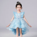 Lace Flower Embroidery Fluffy Mesh Trailing Girls Party Dresses childrensterritory